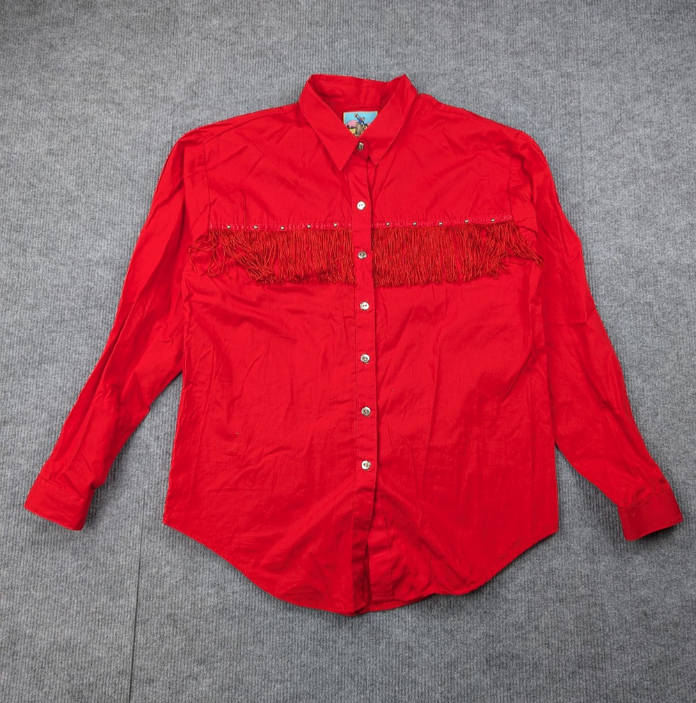 Panhandle Slim Western Shirt Womens Medium Vintage Fringe Tassel Red Rodeo PS